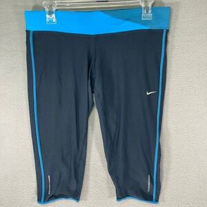 Nike Dri Fit Womens Capri Leggings Activewear Running Pants Size‎ L Black Blue